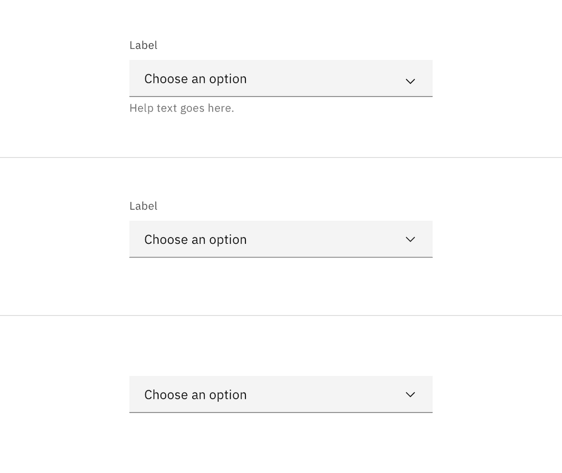Dropdown assistive labels, helper text or none.